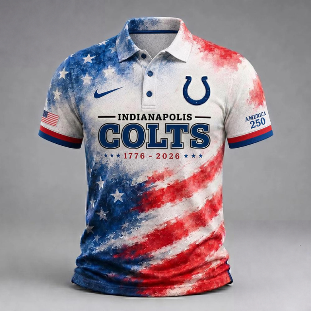 LIMITED EDITION - NEW CUSTOMIZED NFL17 IDC INDIANAPOLIS COLTS USA 250TH ANNIVERSARY POLO SHIRT, ZIP POLO SHIRT & T-SHIRTS