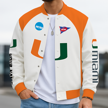 LIMITED DROP - NEW CUSTOMIZED NCAA FOOTBALL BOWL SUBDIVISION 17 MIH MIAMI HURRICANES BASEBALL JACKET, SATIN VARSITY JACKET