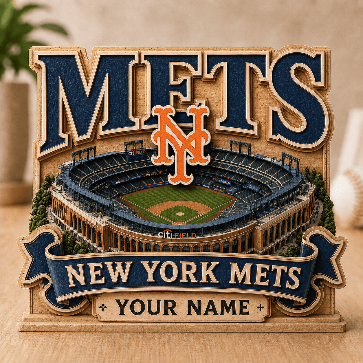 FLASH SALE - NEW CUSTOMIZED MLB17 NYM NEW YORK METS 3-LAYER WOODEN BLOCK