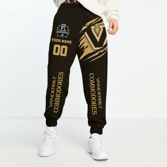 LIMITED DROP - NEW CUSTOMIZED COLLEGE WORLD SERIES NCAA17 VDC VANDERBILT COMMODORES UNISEX LONG PANTS