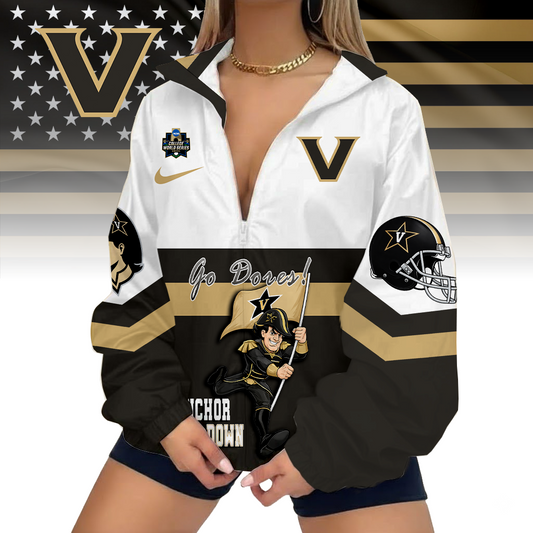 LIMITED EDITION - NEW CUSTOMIZED COLLEGE WORLD SERIES NCAA17 VANDERBILT COMMODORES V-NECK ZIPPER SWEATSHIRT JACKET