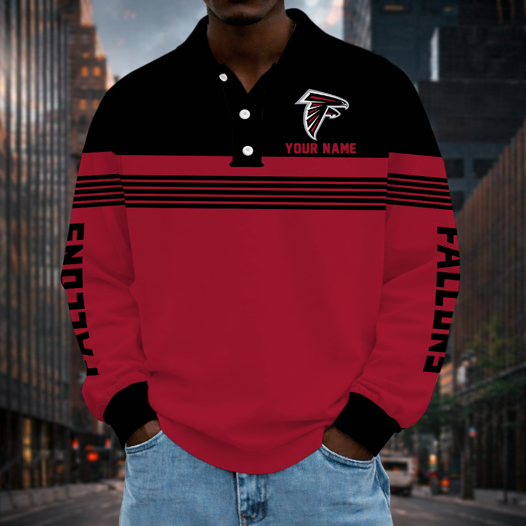 EXCLUSIVE EDITION - NEW CUSTOMIZED NFL18 ATF ATLANTA FALCONS LONG SLEEVE POLO SHIRT