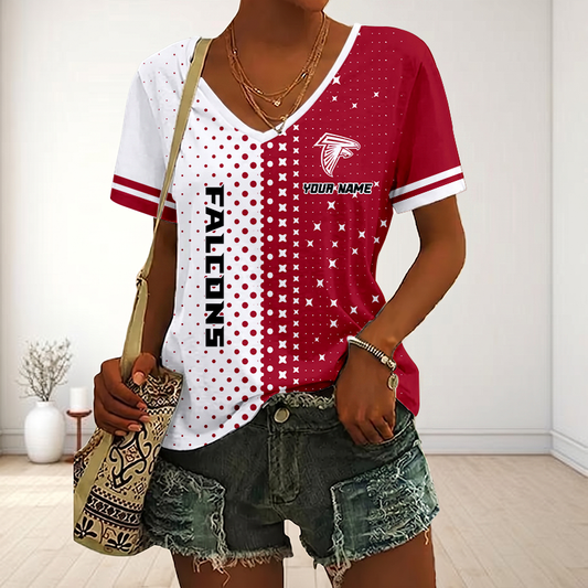FINAL SALE - NEW CUSTOMIZED NFL18 ATF ATLANTA FALCONS V-NECK FEMALE SHIRT