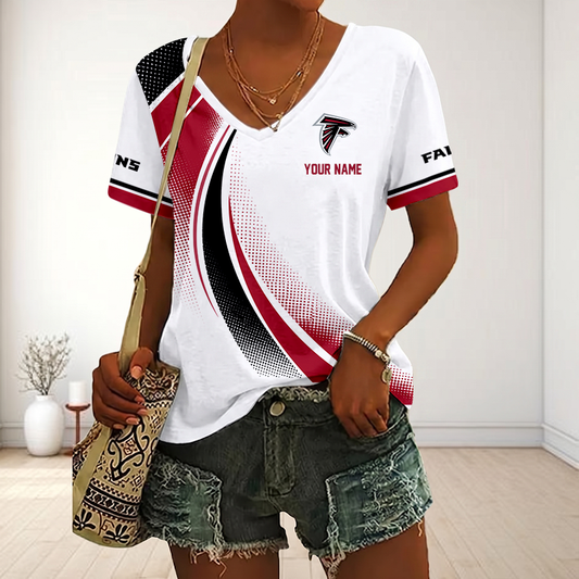 FINAL SALE - NEW CUSTOMIZED NFL18 ATF ATLANTA FALCONS V-NECK FEMALE SHIRT