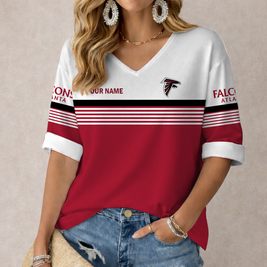 LIMITED EDITION - NEW CUSTOMIZED NFL18 ATF ATLANTA FALCONS WOMEN'S HEART V-NECK LONG SLEEVE SHIRT