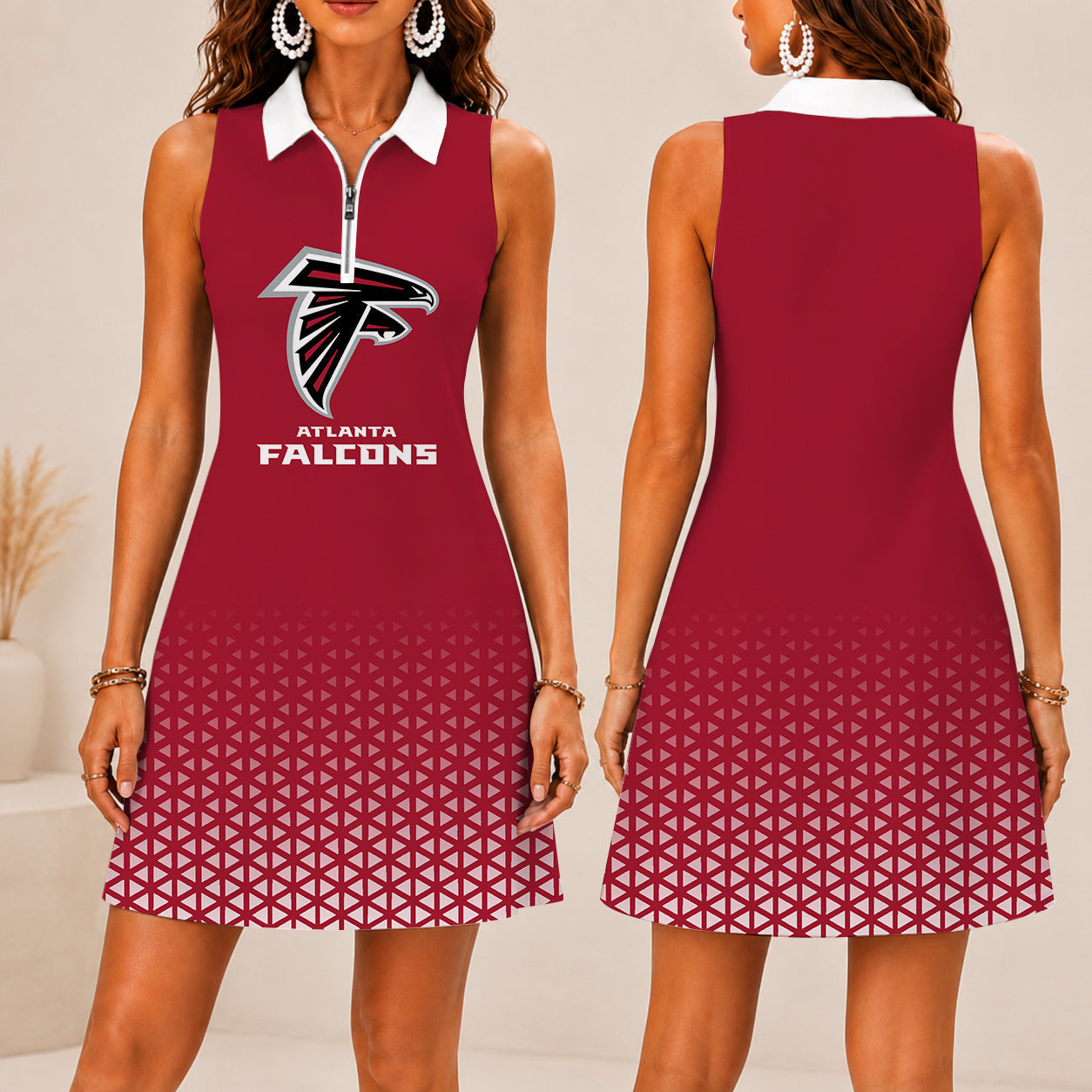LIMITED EDITION - NEW CUSTOMIZED NFL18 ATF ATLANTA FALCONS WOMEN'S ZIP SLEEVELESS POLO DRESS