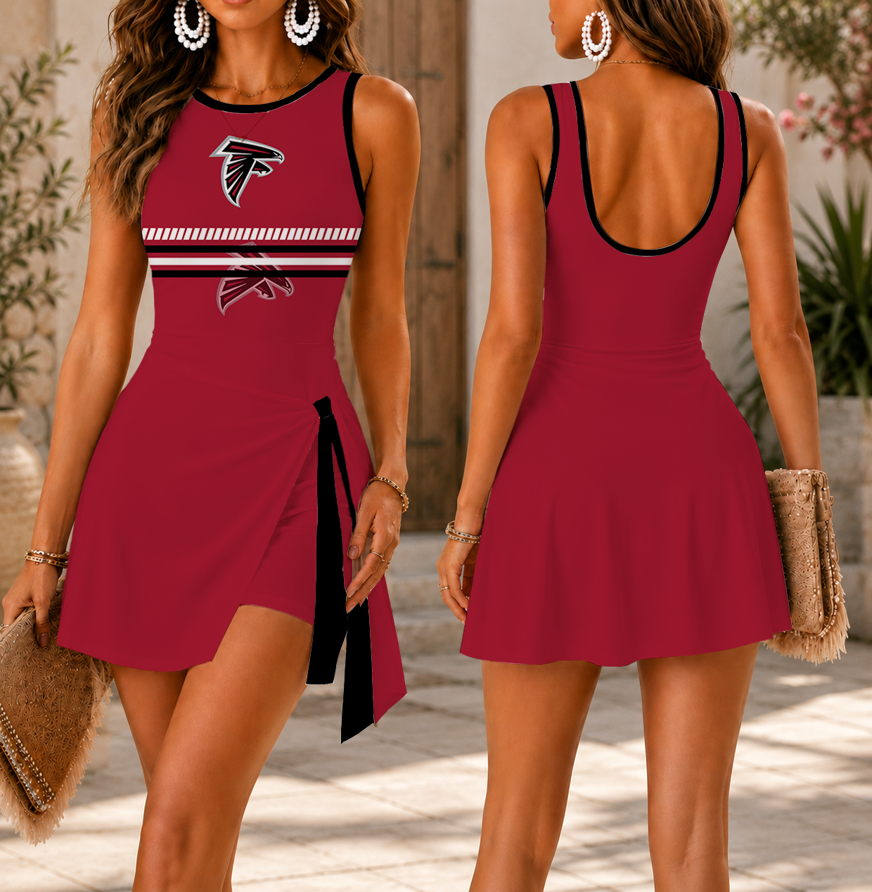 FINAL SALE - NEW CUSTOMIZED NFL18 ATF ATLANTA FALCONS WOMEN'S SUMMER SKORT DRESS