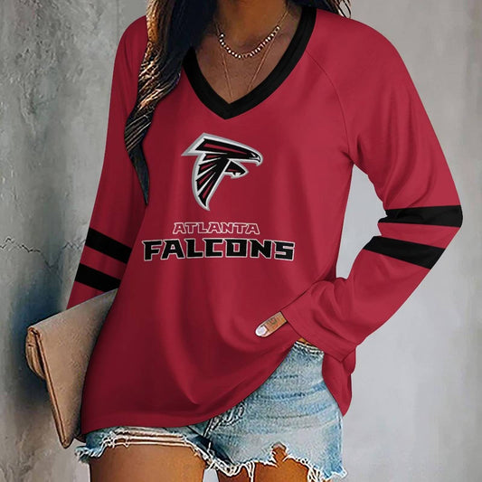 FLASH SALE - NEW CUSTOMIZED NFL18 ATF ATLANTA FALCONS WOMEN'S V-NECK LONG SLEEVED SHIRT