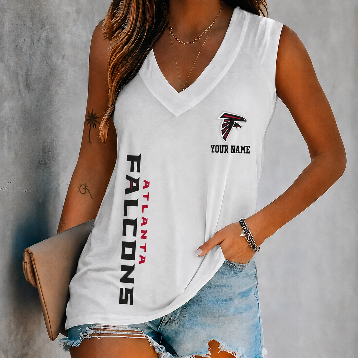 LIMITED EDITION - NEW CUSTOMIZED NFL18 ATF ATLANTA FALCONS WOMEN'S V-NECK TANK TOP