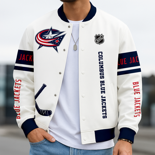 LIMITED EDITION - NEW CUSTOMIZED NHL18 CBJ CB JACKETS BASEBALL JACKET, SATIN VARSITY JACKET