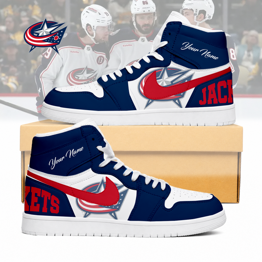 FINAL SALE - NEW CUSTOMIZED NHL18 CBJ COLUMBUS BLUE JACKETS AIR JORDAN SNEAKERS