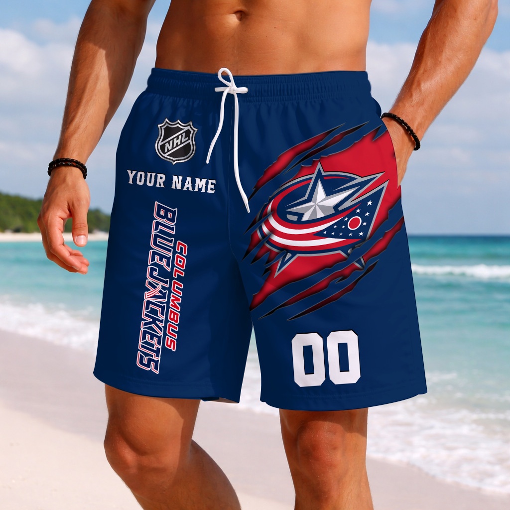 LIMITED EDITION - NEW CUSTOMIZED NHL18 CBJ COLUMBUS BLUE JACKETS SHORT PANTS