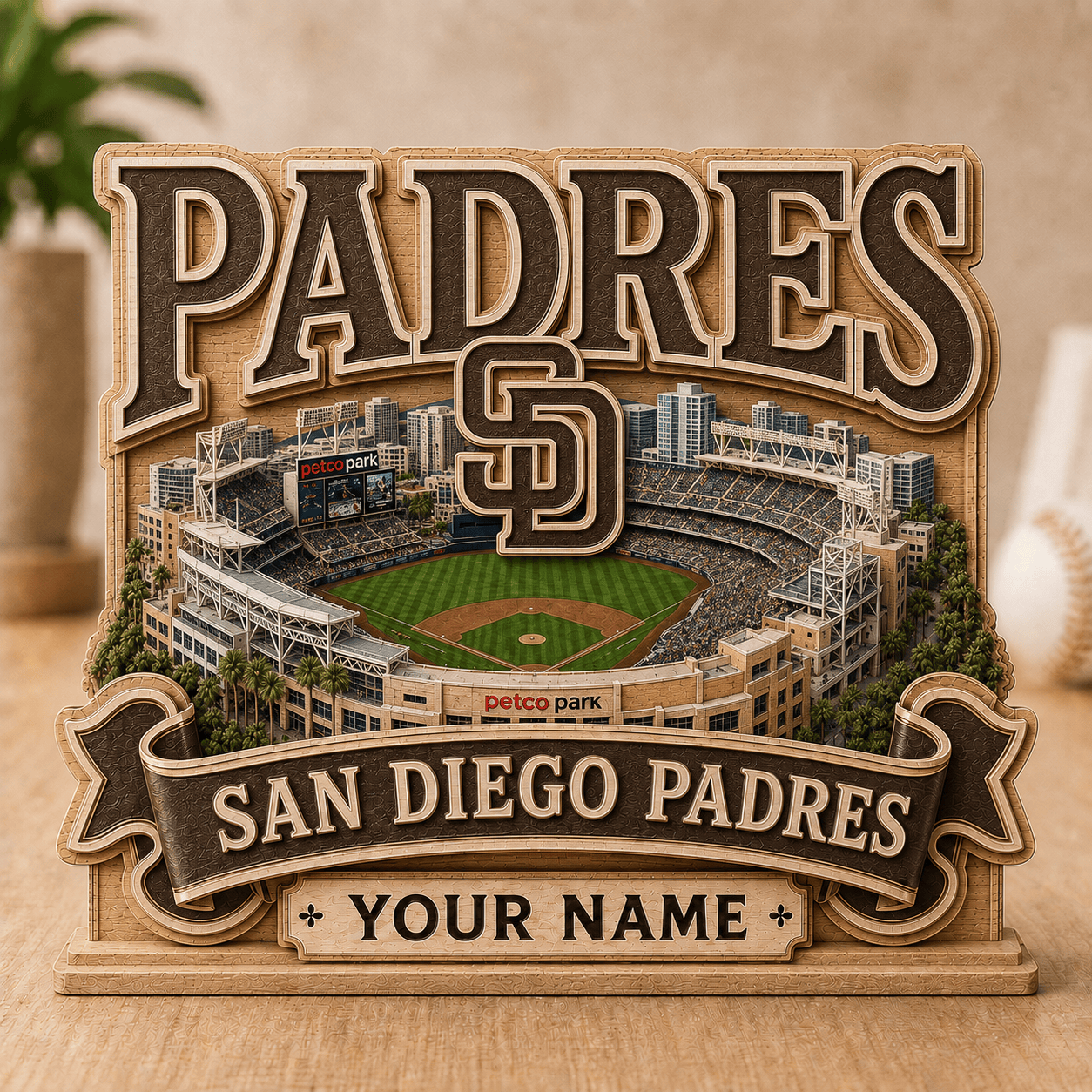 FLASH SALE - NEW CUSTOMIZED MLB18 SDP SAN DIEGO PADRES 3-LAYER WOODEN BLOCK