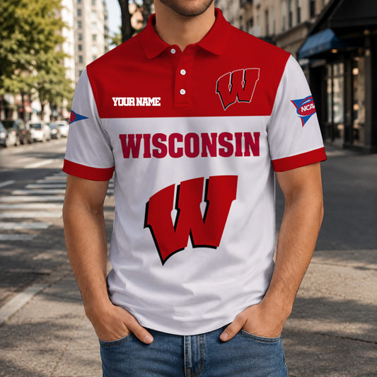 SPECIAL OFFER - NEW CUSTOMIZED NCAA FBS18 WSB WISCONSIN BADGERS POLO SHIRT, ZIP POLO SHIRT & T-SHIRTS