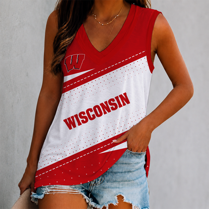 FINAL SALE - NEW CUSTOMIZED NCAA FBS18 WSB WISCONSIN BADGERS WOMEN'S V-NECK TANK TOP