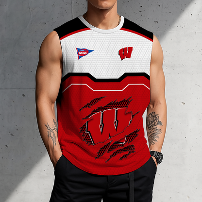 SPECIAL EDITION - NEW CUSTOMIZED NCAA FBS18 WSB WISCONSIN BADGERS MEN'S GYM SHIRT