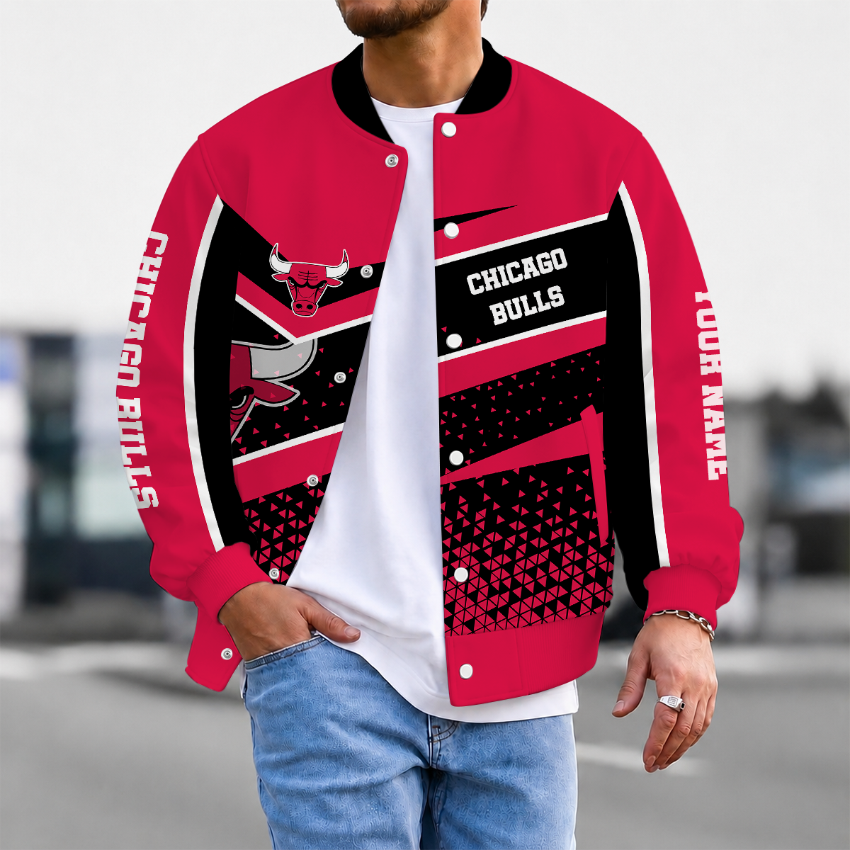 FLASH SALE - NEW CUSTOMIZED NBA19 CBU CHICAGO BULLS BASEBALL JACKET, SATIN VARSITY JACKET