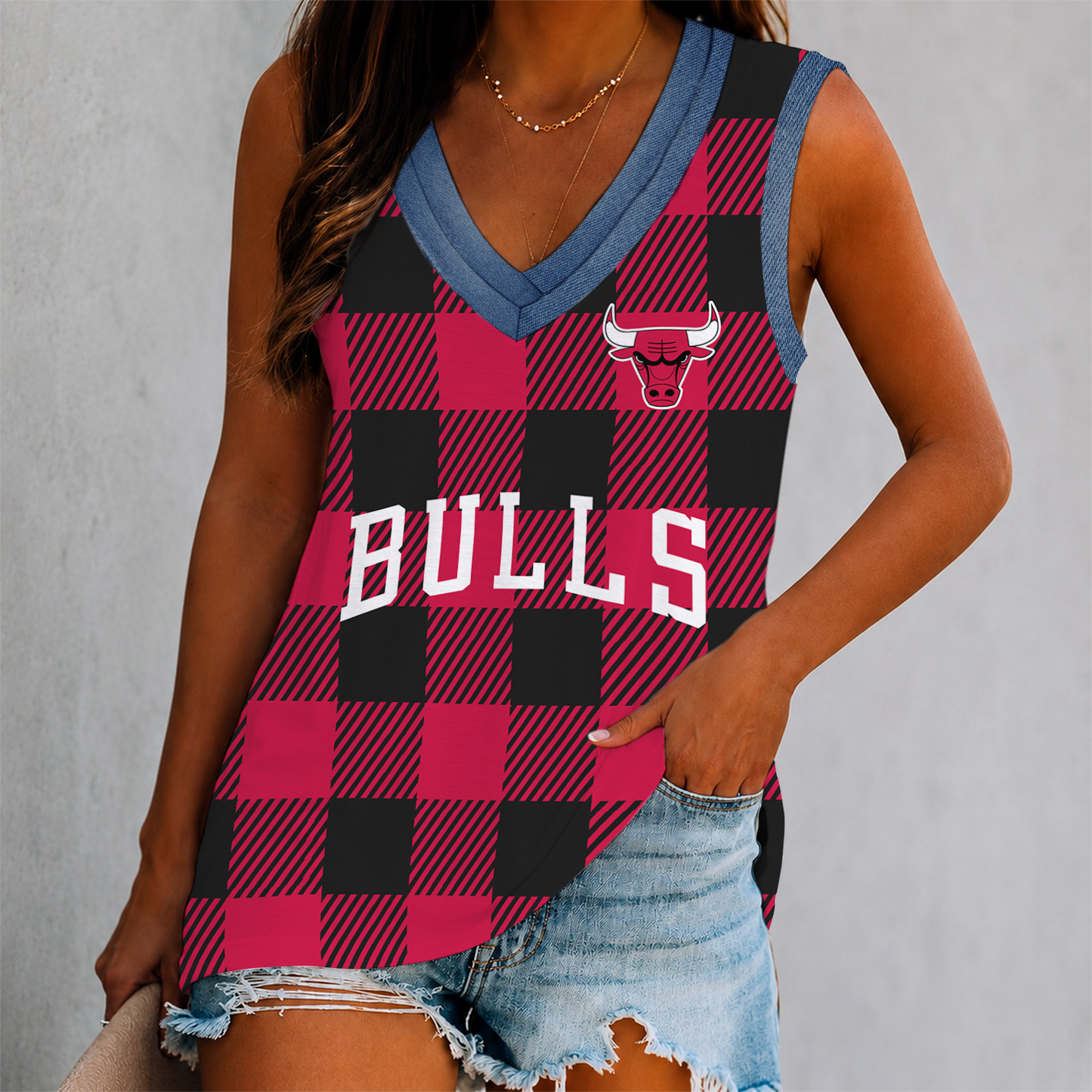VIRAL EDITION - NEW CUSTOMIZED NBA19 CBU CHICAGO BULLS WOMEN'S V-NECK TANK TOP