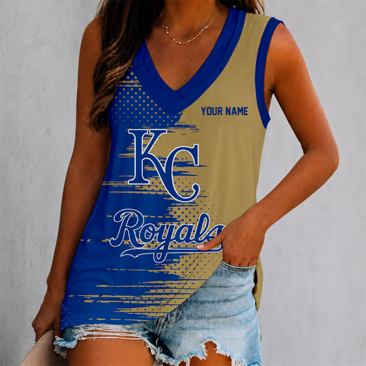 FINAL SALE - NEW CUSTOMIZED MLB19 KCR KANSAS CITY ROYALS WOMEN'S V-NECK TANK TOP