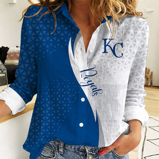 FINAL SALE - NEW CUSTOMIZED MLB19 KCR KANSAS CITY ROYALS WOMEN CASUAL SHIRT