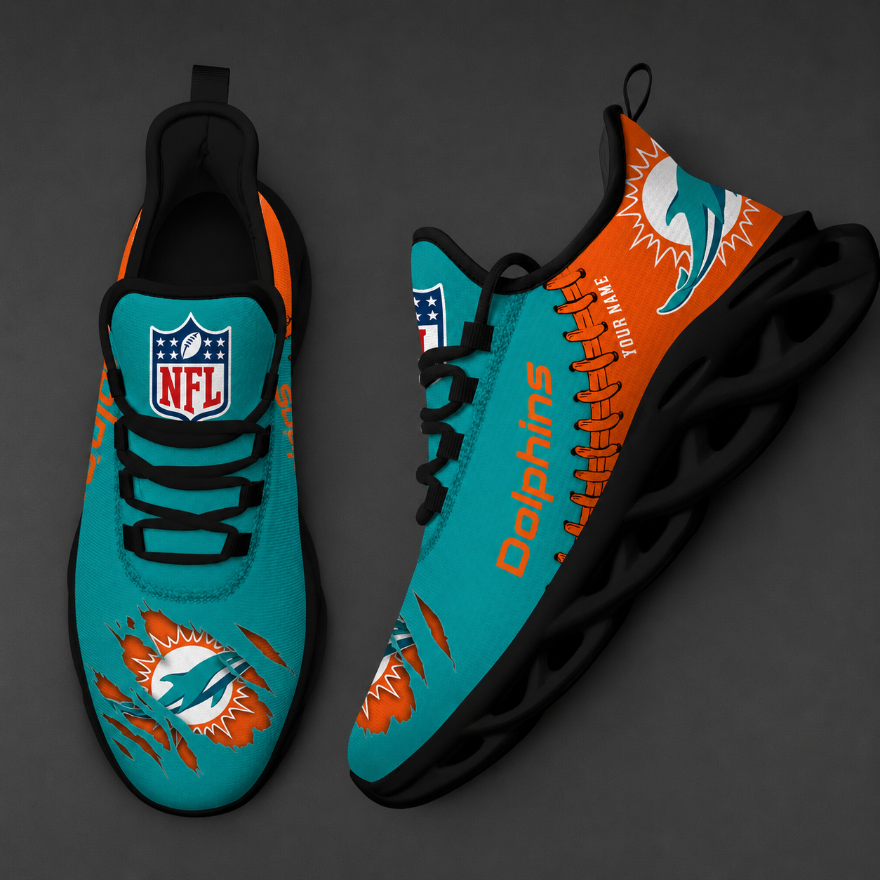 FINAL SALE - NEW CUSTOMIZED NFL19 MDP MIAMI DOLPHINS UNISEX MAX SOUL SHOES