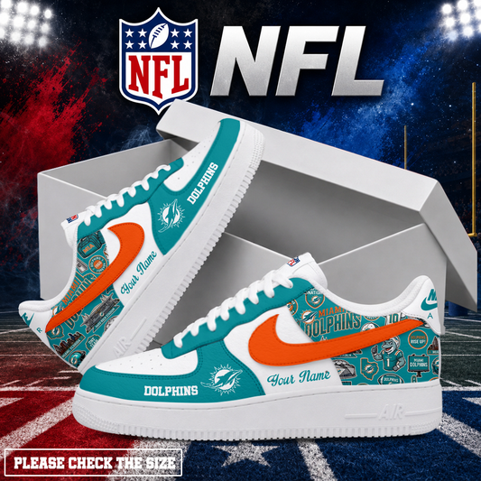 FINAL SALE - NEW CUSTOMIZED NFL19 MDP MIAMI DOLPHINS AF1 SHOES