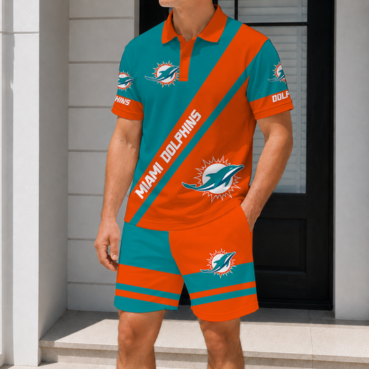 FINAL SALE - NEW CUSTOMIZED NFL19 MDP MIAMI DOLPHINS POLO SHIRT & SHORT PANTS SET