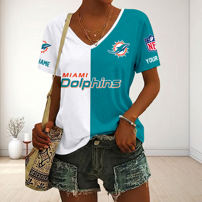 VIRAL EDITION - NEW CUSTOMIZED NFL19 MDP MIAMI DOLPHINS V-NECK FEMALE SHIRT