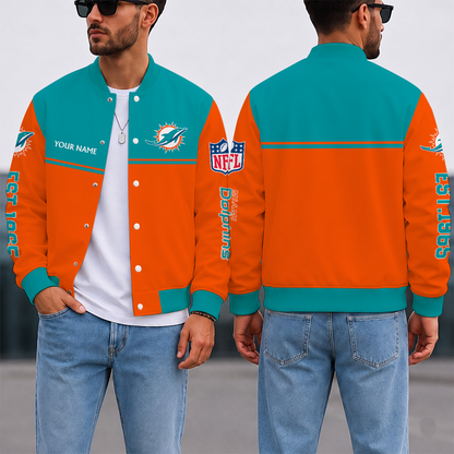 FINAL SALE - NEW CUSTOMIZED NFL19 MDP MIAMI DOLPHINS SATIN VARSITY & BASEBALL JACKET