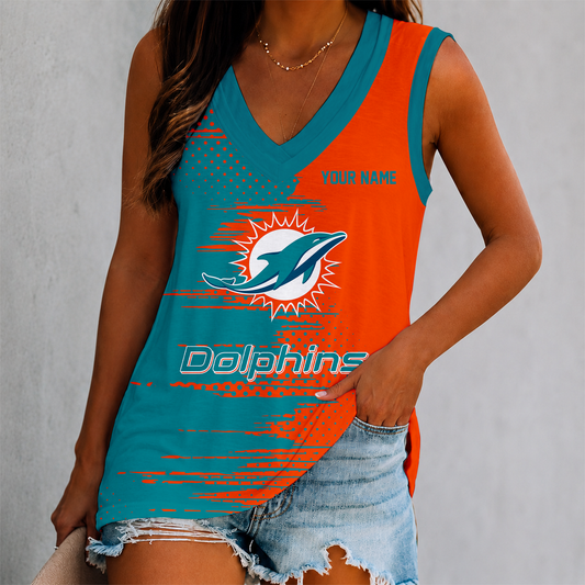 FINAL SALE - NEW CUSTOMIZED NFL19 MDP MIAMI DOLPHINS WOMEN'S V-NECK TANK TOP