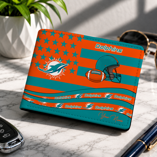 FINAL SALE - NEW CUSTOMIZED NFL19 MDP MIAMI DOLPHINS LEATHER WALLET