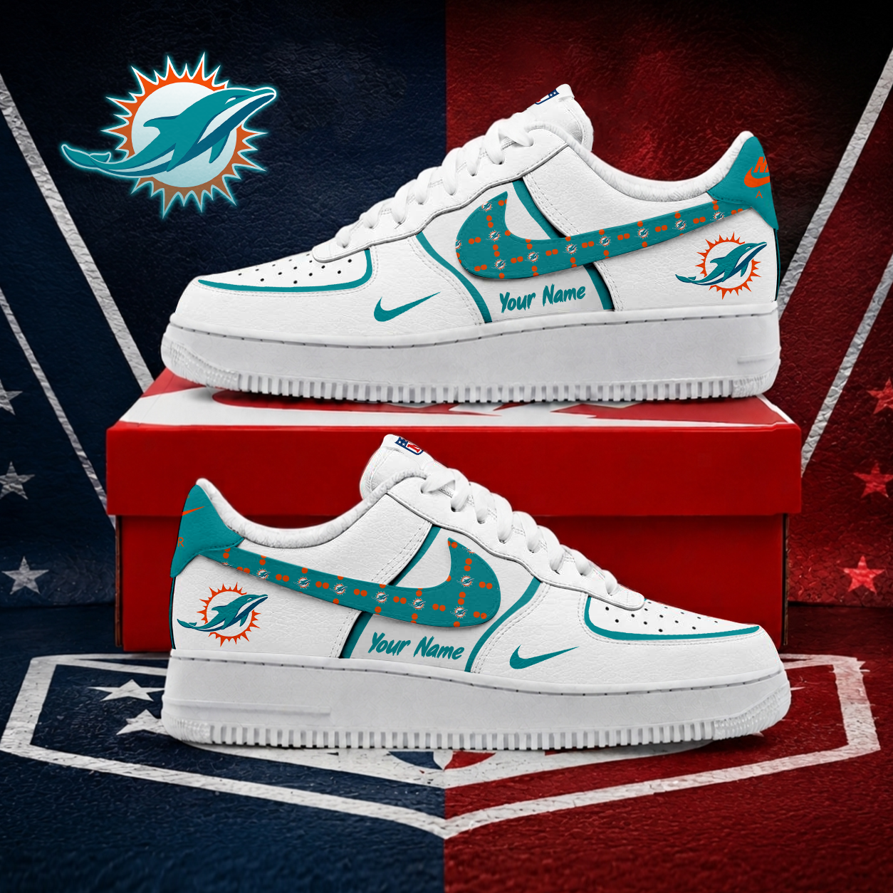 FINAL SALE - NEW CUSTOMIZED NFL19 MDP MIAMI DOLPHINS AF1 SHOES
