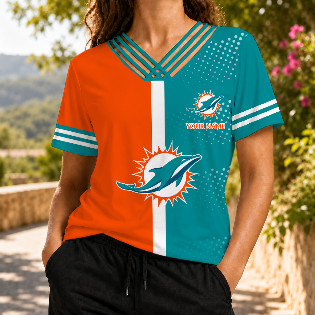VIRAL EDITION - NEW CUSTOMIZED NFL19 MDP MIAMI DOLPHINS V-NECK SHIRT