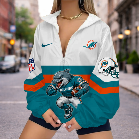 FINAL SALE - NEW CUSTOMIZED NFL19 MDP MIAMI DOLPHINS V-NECK ZIPPER SWEATSHIRT JACKET