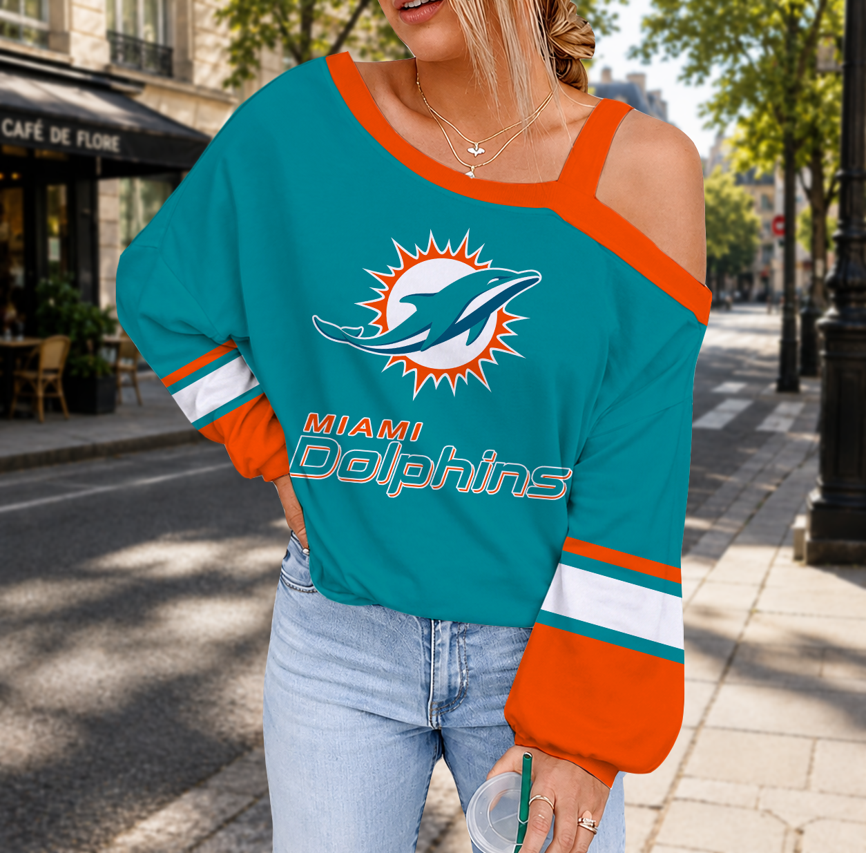 LIMITED EDITION - NEW CUSTOMIZED NFL19 MDP MIAMI DOLPHINS DROP SHOULDER SWEATSHIRT