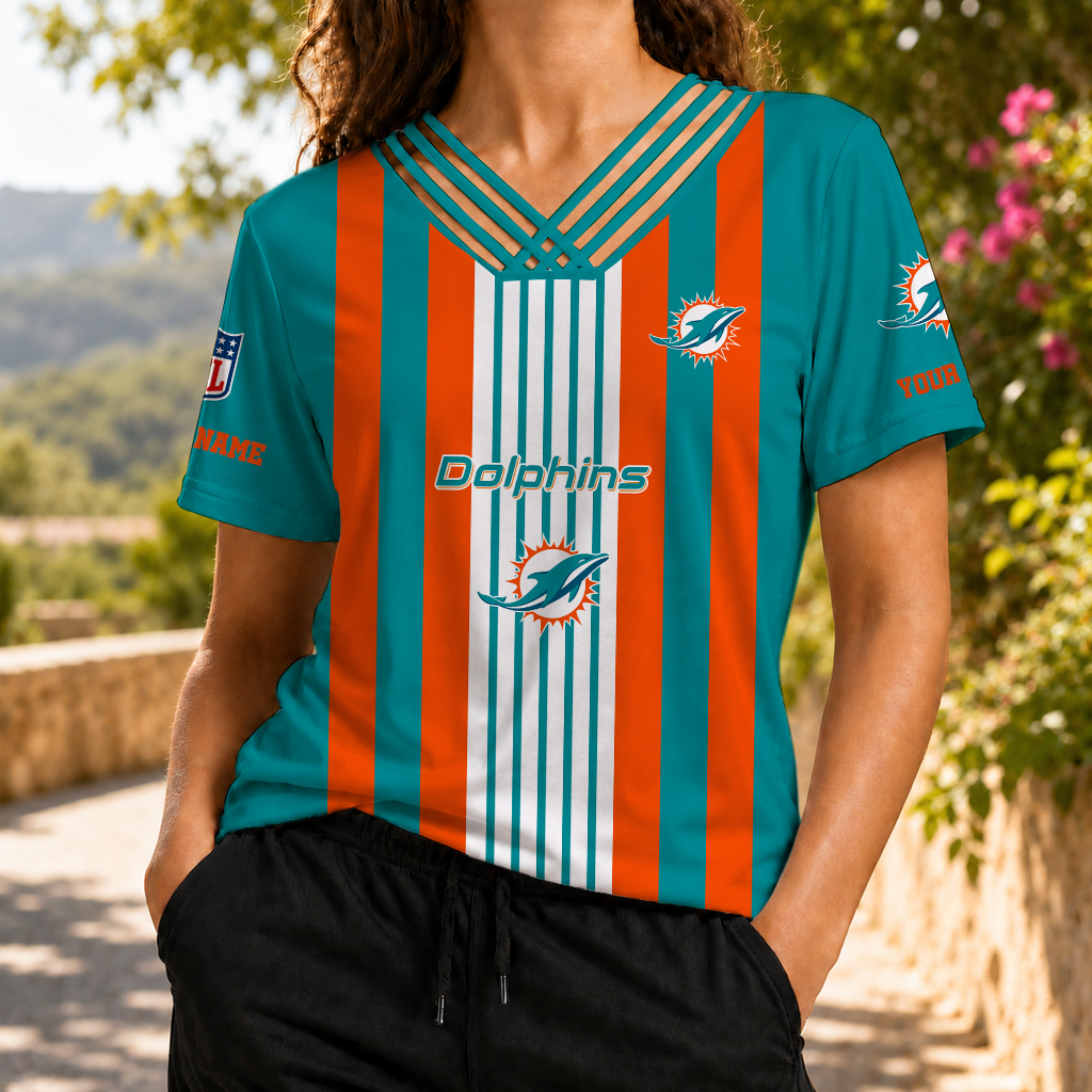 FINAL SALE - NEW CUSTOMIZED NFL19 MDP MIAMI DOLPHINS V-NECK SHIRT