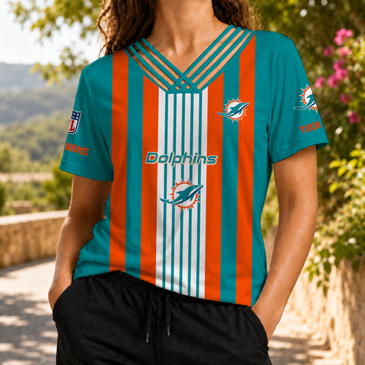 FINAL SALE - NEW CUSTOMIZED NFL19 MDP MIAMI DOLPHINS V-NECK SHIRT