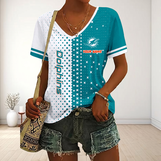 FINAL SALE - NEW CUSTOMIZED NFL19 MDP MIAMI DOLPHINS V-NECK FEMALE SHIRT
