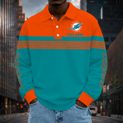 EXCLUSIVE EDITION - NEW CUSTOMIZED NFL19 MDP MIAMI DOLPHINS LONG SLEEVE POLO SHIRT