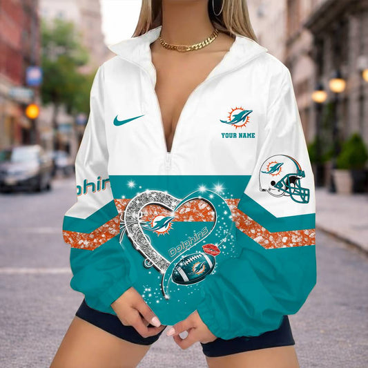 FINAL SALE - NEW CUSTOMIZED NFL19 MDP MIAMI DOLPHINS V-NECK ZIPPER SWEATSHIRT JACKET