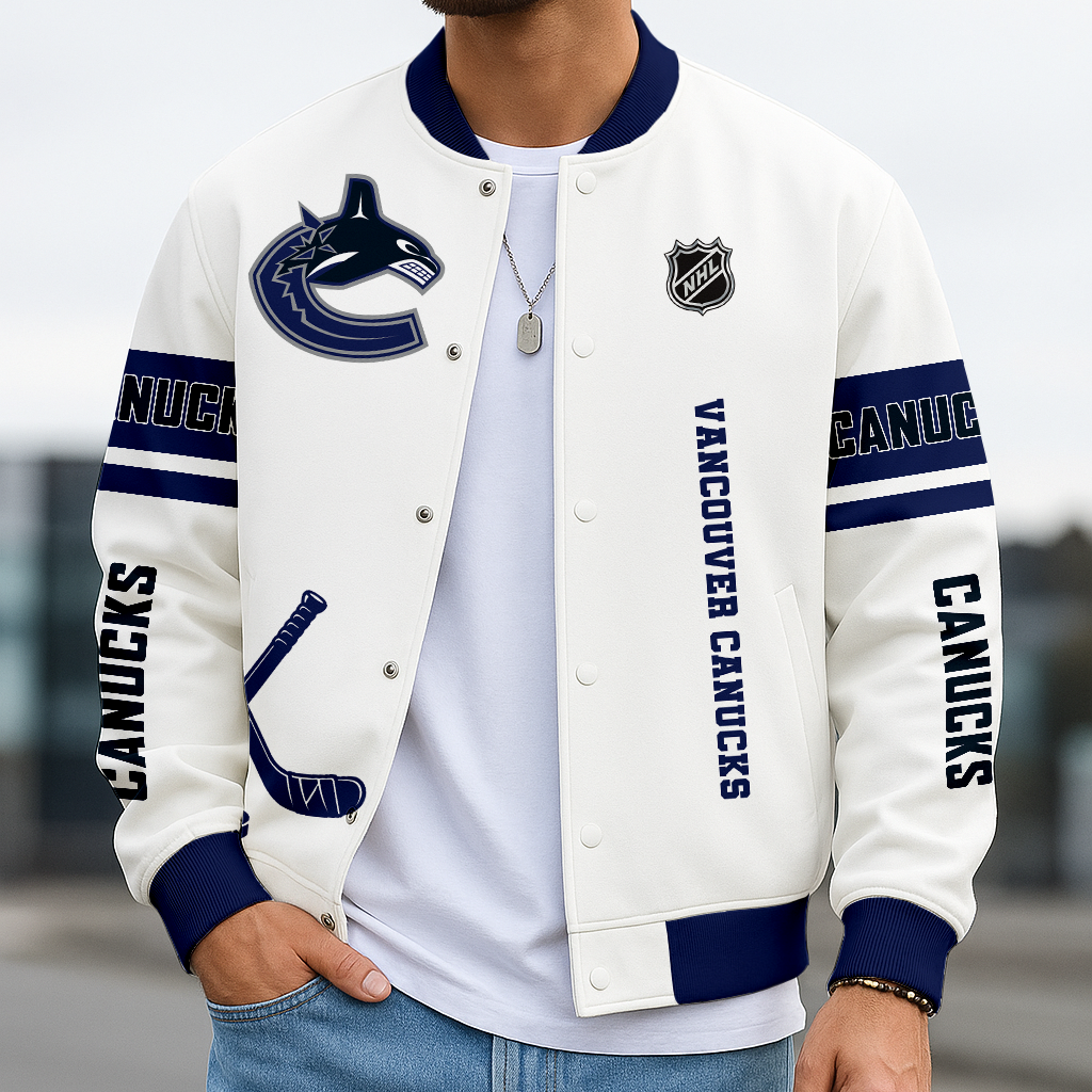 LIMITED EDITION - NEW CUSTOMIZED NHL19 VCC VC CANUCKS BASEBALL JACKET, SATIN VARSITY JACKET