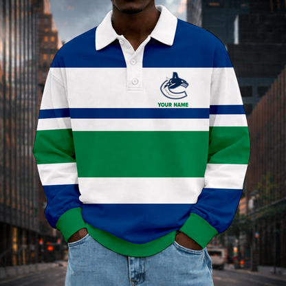 LIMITED EDITION - NEW CUSTOMIZED NHL19 VCC VC CANUCKS MEN LONG SLEEVE POLO