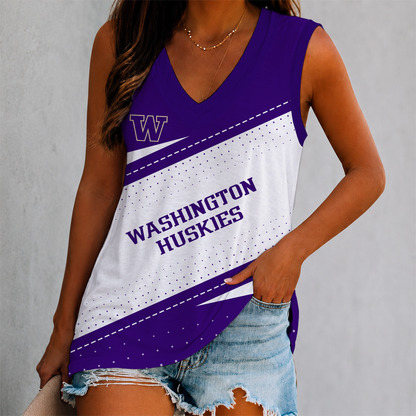 FINAL SALE - NEW CUSTOMIZED NCAA FBS19 WSH WASHINGTON HUSKIES WOMEN'S V-NECK TANK TOP