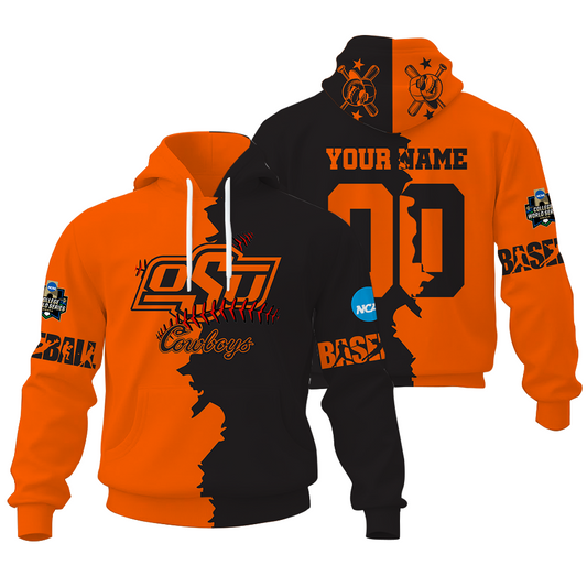 FINAL CLEARANCE - NEW CUSTOMIZED COLLEGE WORLD SERIES NCAA19 OKLAHOMA STATE COWBOYS UNISEX HOODIE & ZIP HOODIE