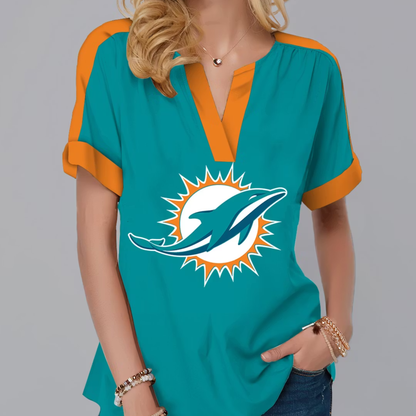 FINAL SALE - NEW CUSTOMIZED NFL19 MDP MIAMI DOLPHINS V-NECK FEMALE SHIRT
