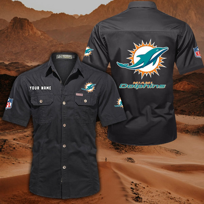 FINAL SALE - NEW CUSTOMIZED NFL19 MDP MIAMI DOLPHINS MUTICOLOR MEN'S CARGO SHIRT