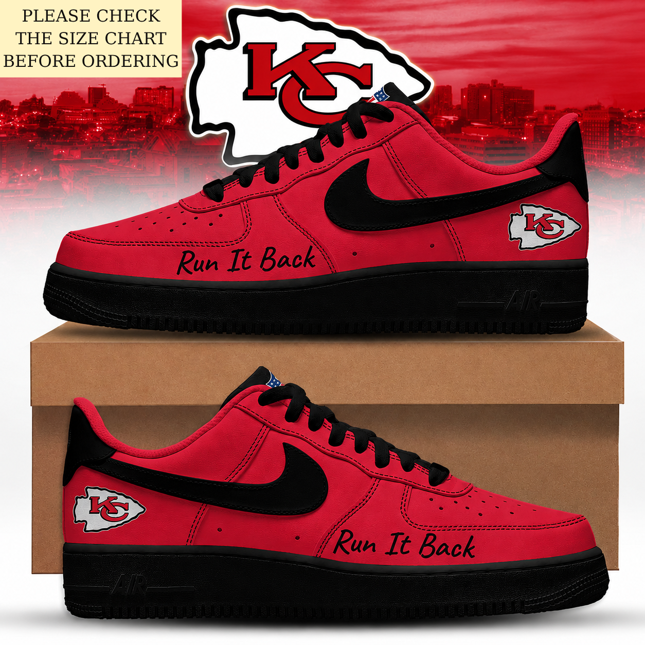 HOT DEAL - NEW CUSTOMIZED NFL01 KCC KANSAS CITY CHIEFS AF1 SHOES