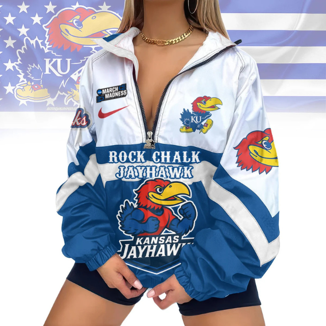 LIMITED EDITION - NEW CUSTOMIZED MAM NCAA01 KSJ KS JAYHAWKS V-NECK ZIPPER JACKET