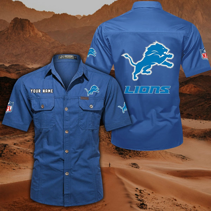 FINAL SALE - NEW CUSTOMIZED NFL04 DTL DETROIT LIONS MUTICOLOR MEN'S CARGO SHIRT