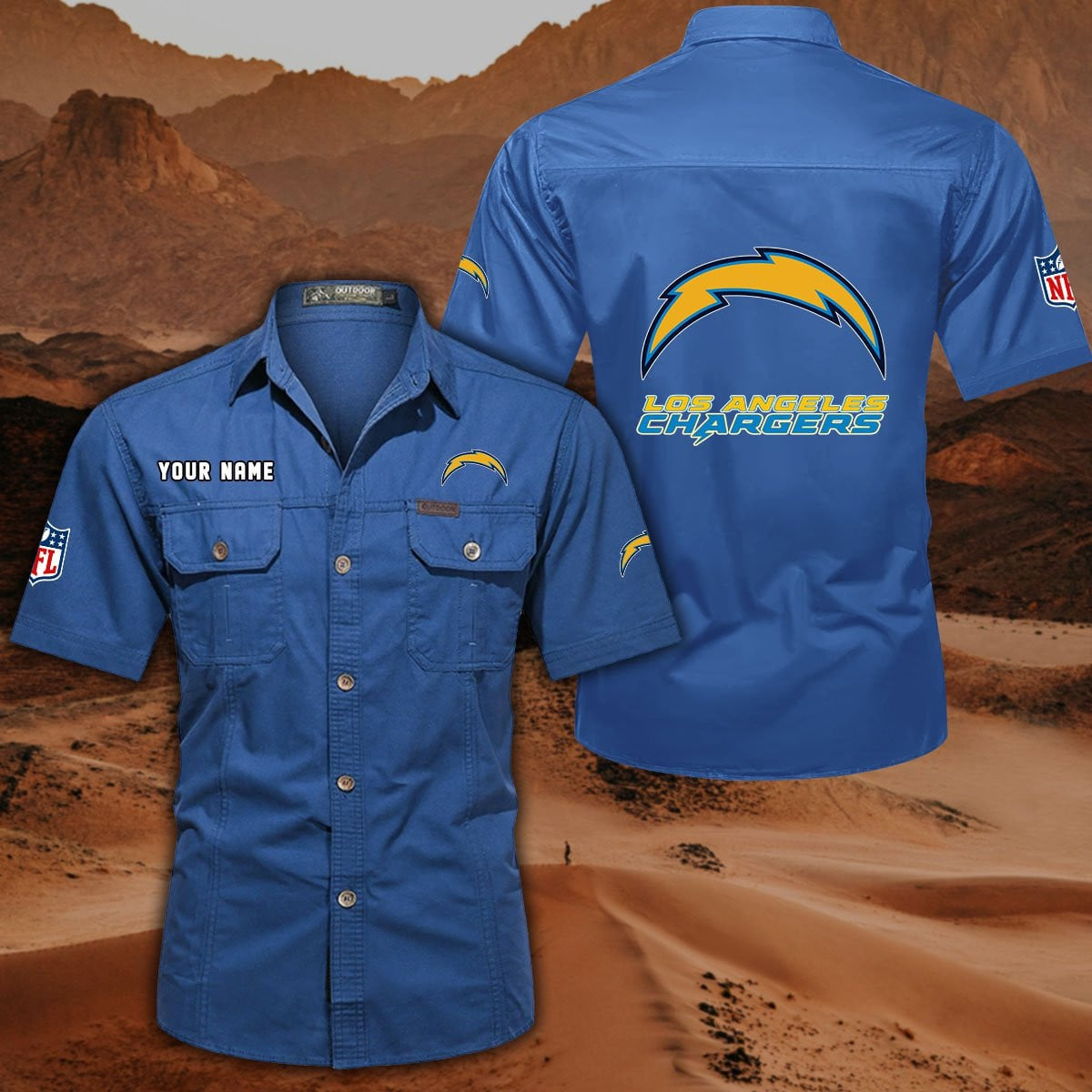 FINAL SALE - NEW CUSTOMIZED NFL09 LAC LOS ANGELES CHARGERS MUTICOLOR MEN'S CARGO SHIRT